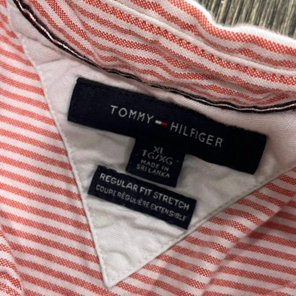 Tommy Hilfiger Mens Button-Up Shirt Short Sleeve Stretch Striped Red White Sz XL - Picture 2 of 4